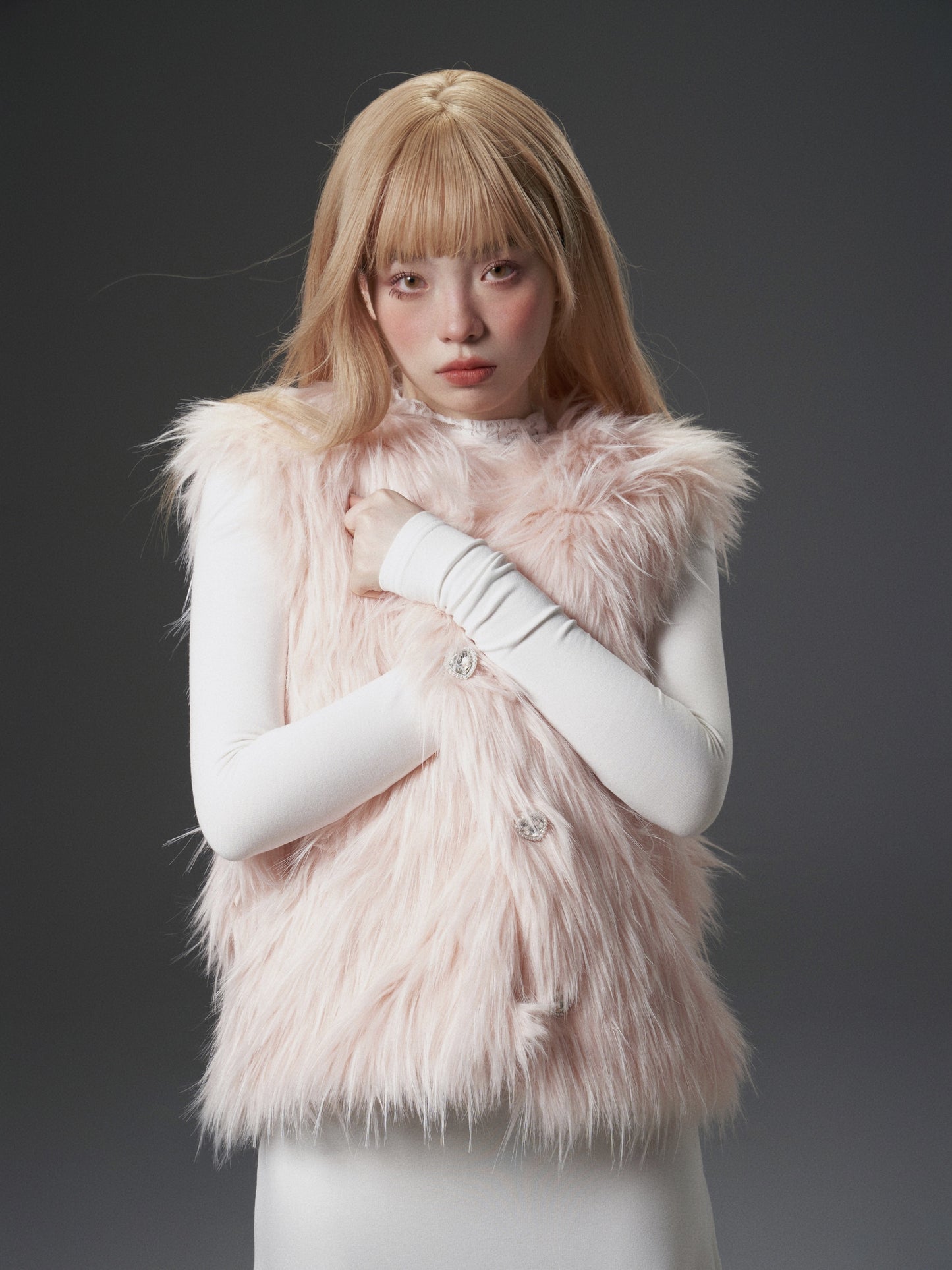 nu300 "glacier fur" sweet and warm detachable long hair winter coat