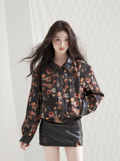 nu306 Reversible floral leather jacket / skirt