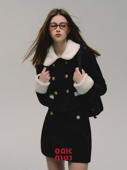 nu253 "Tuberose and Gardenia" French fur collar woolen coat and skirt