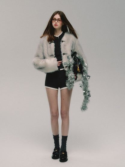 nu255 "Snowdrop" suede eco-fur short coat