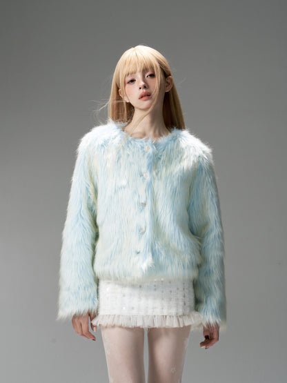 nu311 "Glacier Fur" gradient blue long hair winter coat