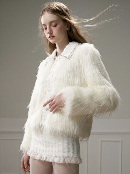 nu313 Snowy mountain long-hair eco fur coat / skirt