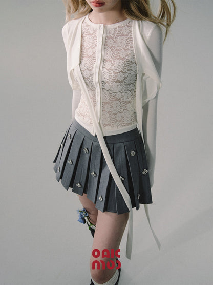 nu318 "The Desire of Hidden Shirt" white lace fake two-piece cardigan