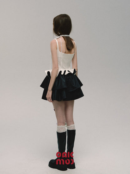 nu320 "Rose" black and white suspender spring short dress