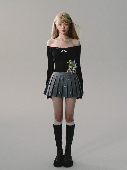 nu321 "Black Tea Night" one-line bow skin-friendly knitted bottoming shirt