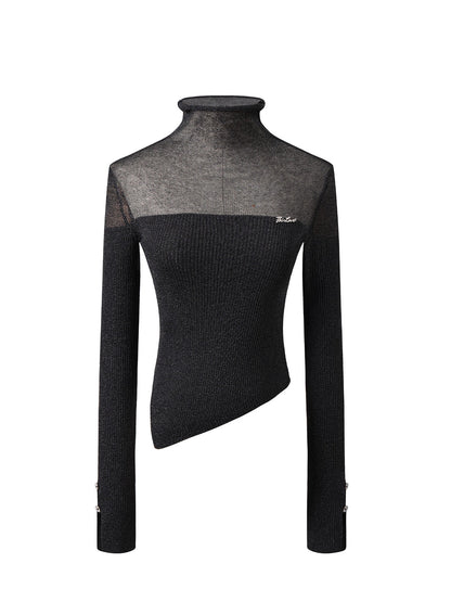 nu335 High neck see-through design sweater