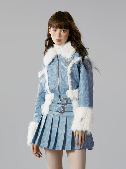 nu339 New style retro blue short coat + skirt two-piece set