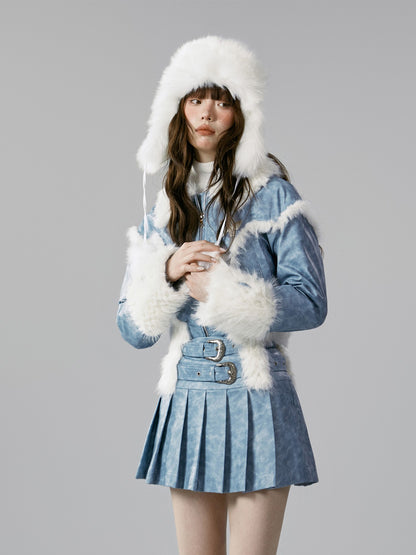 nu339 New style retro blue short coat + skirt two-piece set